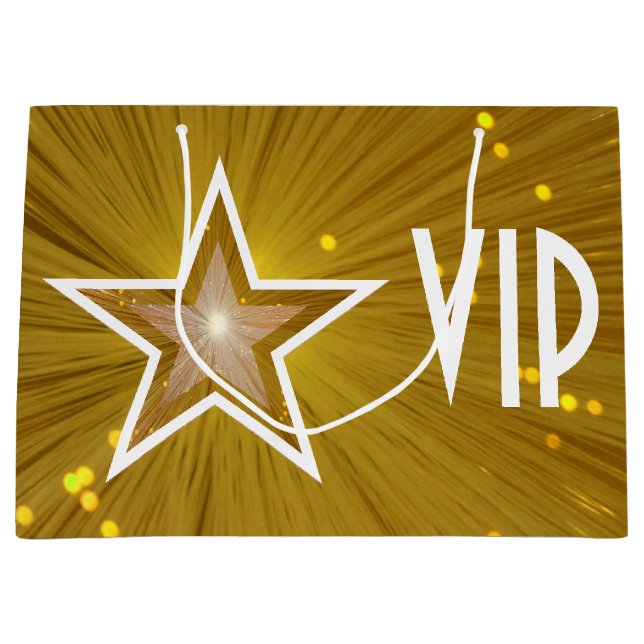 Weißes großes Goldsterndruck VIP Große Geschenktüte (Vorderseite)