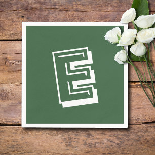 Weißes großes modernes Monogramm   Hunter Green Serviette