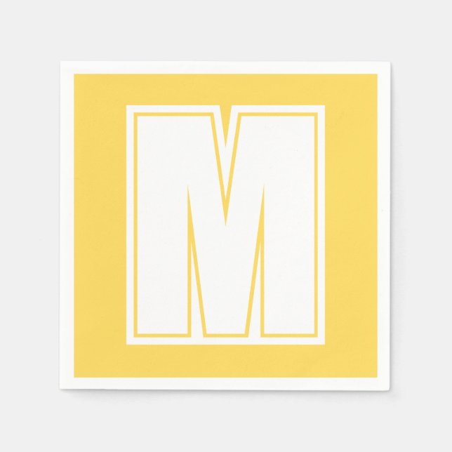 Weißes großes modernes Monogramm | Senf Yellow Serviette (Vorderseite)