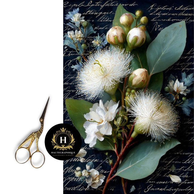 Weißes Gumnut und blaugrünes Blossoff Decoupage Seidenpapier (Add Elegance to Table Legs or Desk Sides)