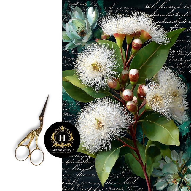 Weißes Gumnut und Magnolia-Blossom-Dekoupage Seidenpapier (Von Creator hochgeladen)