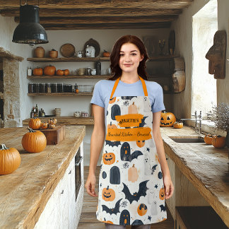 Weißes Halloween mit Gespenstern, Pumpkins und Fle Schürze