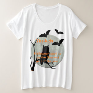 Weißes Halloween-Owl & Fledermäuse Große Größe T-Shirt