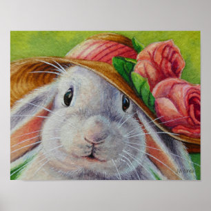 Weißes Hasen im Frühling Bonnet Art 11x14 Poster