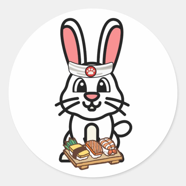 Weißes Hasen ist ein Sushi-Koch Runder Aufkleber (Vorderseite)