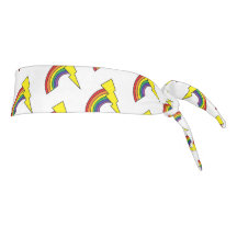 Weißes Headband mit leuchtenden Bolzen und Regenbo