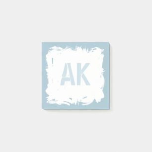 Weißes hellblaues Pinselstriche Coole Monogramm Post-it Klebezettel
