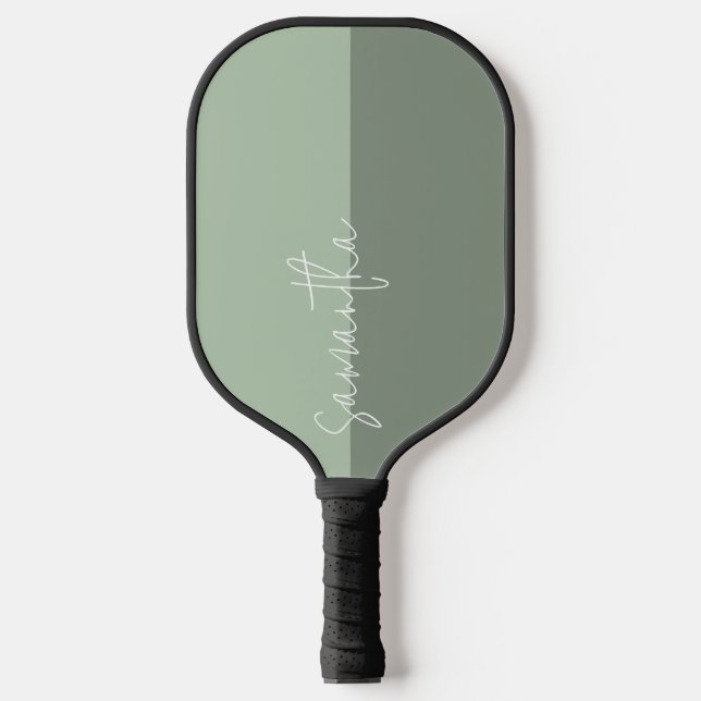 Weißes hellgrünes, gespaltenes Monogramm Pickleball Schläger (Vorderseite)