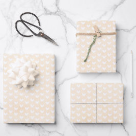 Weißes Herz auf Cremmilch Geschenkpapier Set