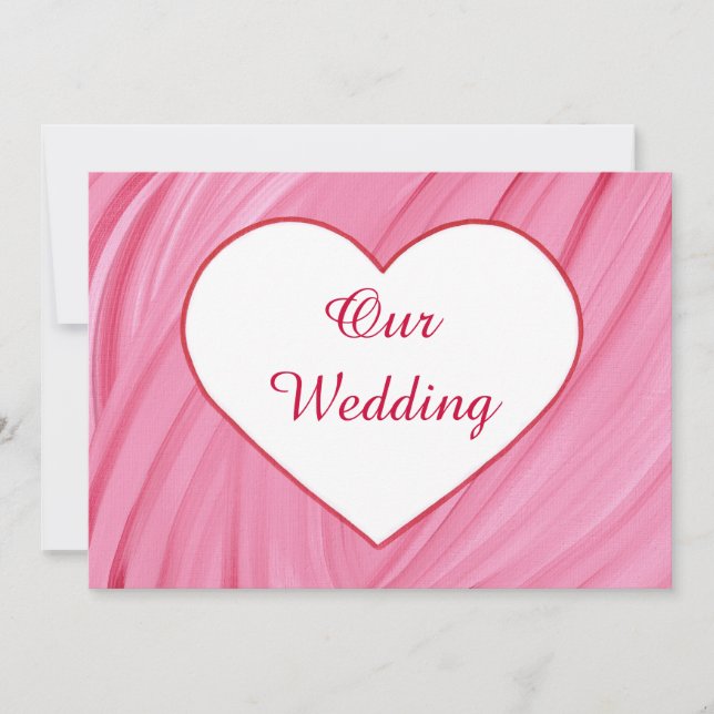 Weißes Herz auf rosafarbenen Mischungen Hochzeitsf Einladung (Vorderseite)