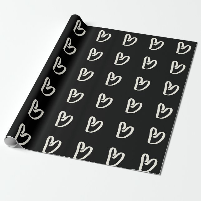 Weißes Herz auf schwarzem Papier Geschenkpapier (Ungerollt)
