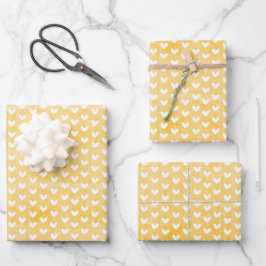 Weißes Herz auf Senf Gelbe Leinen Geschenkpapier Set