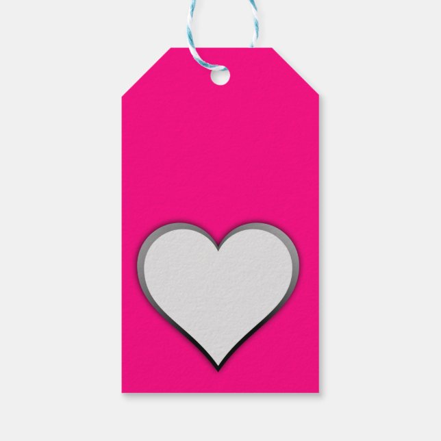 weißes Herz in heißrosa Geschenkanhänger (Rückseite)