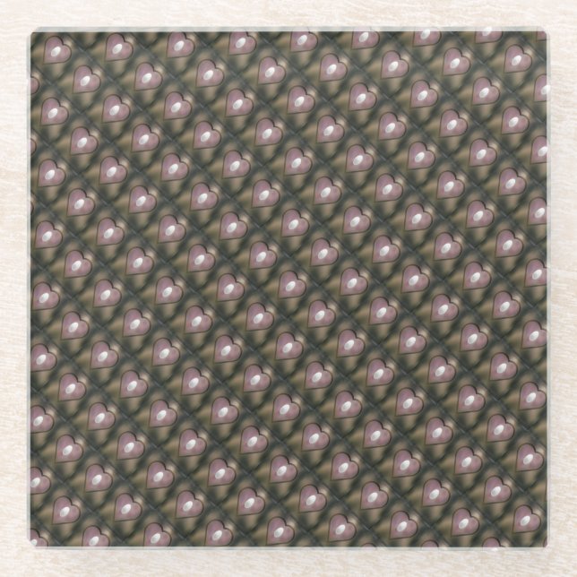 Weißes Herz-Quilt-Stil launische braune Winterfarb Glasuntersetzer (Vorderseite)