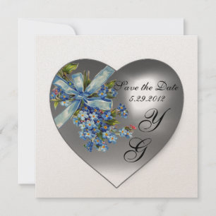 WEIßES HERZ VERGISSMEINNICHT-MONOGRAMM Champagner Einladung