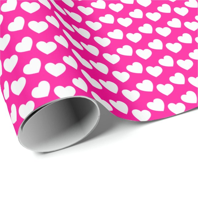 Weißes Herzmuster auf rosa Wrapping Paper Geschenkpapier (Rolleneckpunkt)