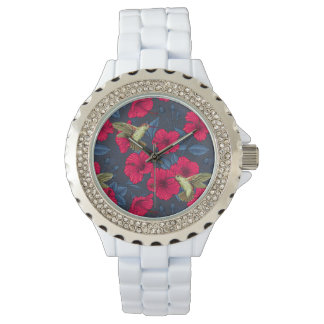 Weißes Hibiskus-Tropenblumenmuster Armbanduhr
