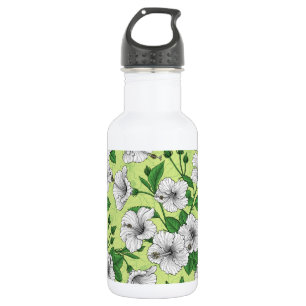 Weißes Hibiskus-Tropenblumenmuster Edelstahlflasche