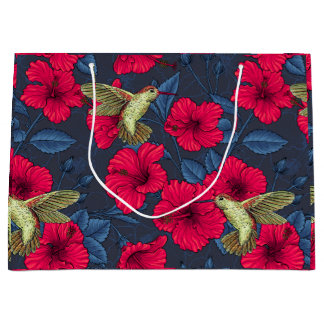 Weißes Hibiskus-Tropenblumenmuster Große Geschenktüte