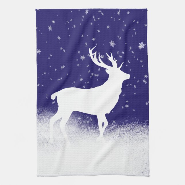 Weißes Hirsch im Schnee Geschirrtuch (Vertikal)