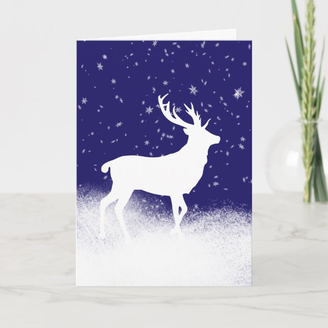 Weißes Hirsch im Schnee Weihnachten Karte (Vorderseite)