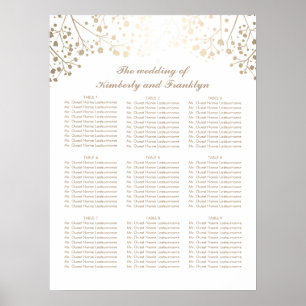 Weißes Hochzeitsdiagramm aus Gold-Gipskraut Poster
