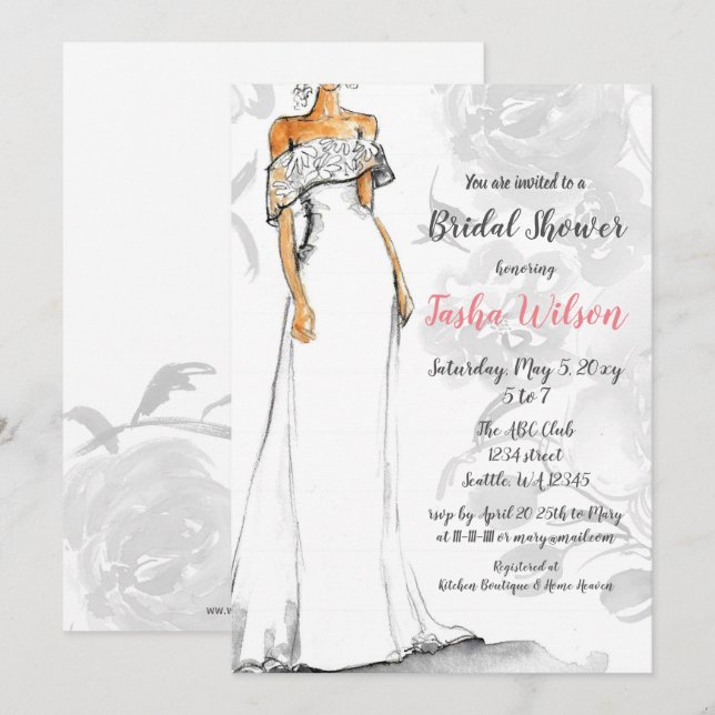 Weißes Hochzeitskleid Elegantes Brautparty Einladung (Vorne/Hinten)