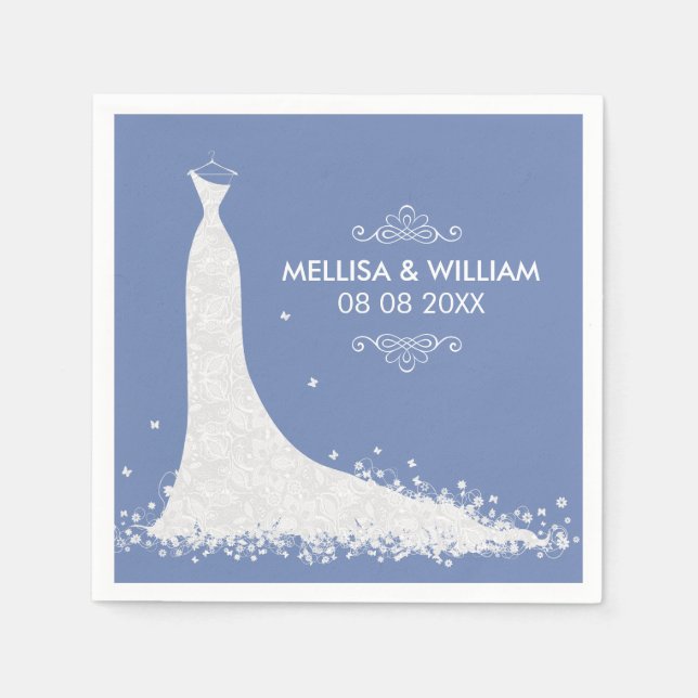 Weißes Hochzeitskleid & Pulverblau Hintergrund Serviette (Vorderseite)