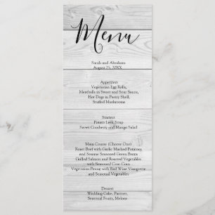 Weißes Holz Rustikales Chic Hochzeitsmenü Menükarte