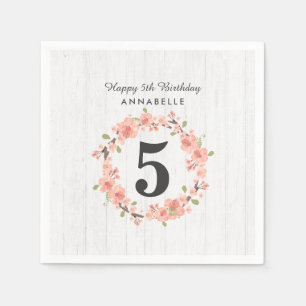 Weißes Holz und Pfirsichblumenreath zum Geburtstag Serviette