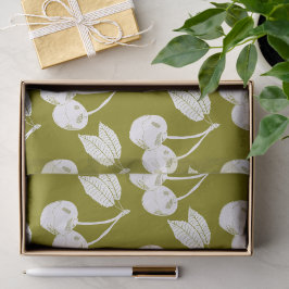 Weißes Holzschnitt-Design für Olivenöle Grün Seidenpapier
