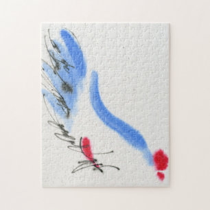 Weißes Huhn. Kalligraphie und Aquarell