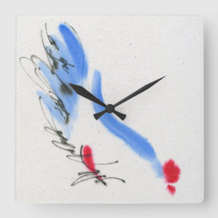 Weißes Huhn. Kalligraphie und Aquarell Quadratische Wanduhr