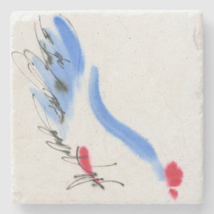 Weißes Huhn. Kalligraphie und Aquarell Steinuntersetzer