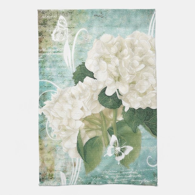 Weißes Hydrangea Geschirrtuch (Vertikal)