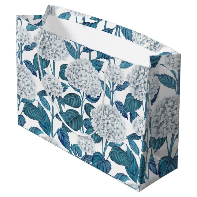 Weißes Hydrangea Große Geschenktüte (Rückseite Schrägansicht)