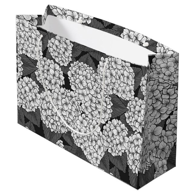 Weißes Hydrangea Große Geschenktüte (Rückseite Schrägansicht)