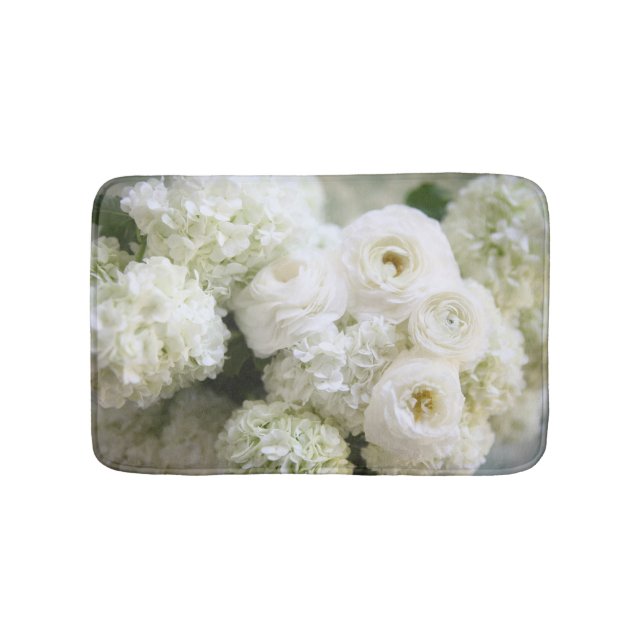 Weißes Hydrangeas und Ranunculus Badematte (Vorderseite)