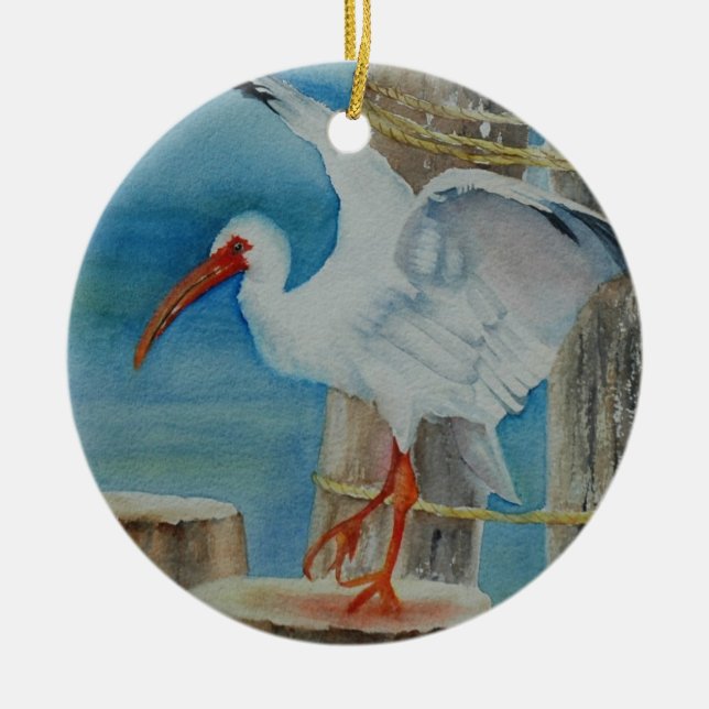 Weißes IBIS durch Peggy Allen Keramikornament (Vorne)
