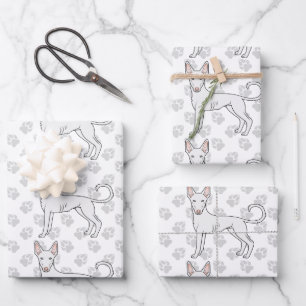 Weißes Ibizan-Hund-Muster für glattes Coat Cartoon Geschenkpapier Set