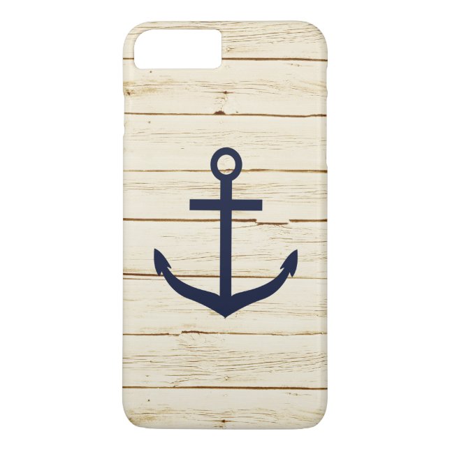 Weißes Imitat-hölzerner blauer Anker Case-Mate iPhone Hülle (Rückseite)