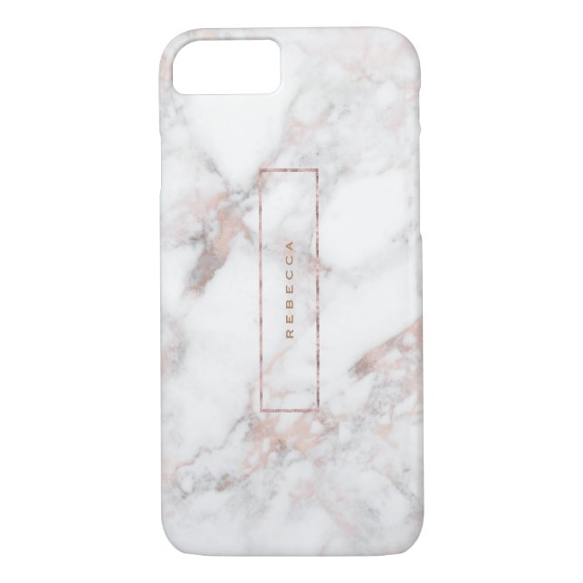 Weißes Imitat Rose-Gold Akzente Monogramm Case-Mate iPhone Hülle (Rückseite)
