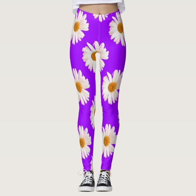 Weißes Jasmin auf neuntem lila Hintergrund Leggings (Vorderseite)