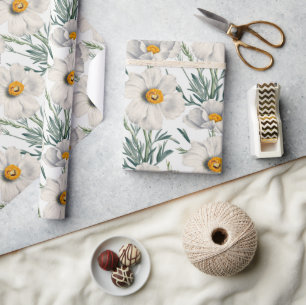Weißes Kalifornien-Baum-Mohn-Blumenmuster Geschenkpapier