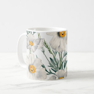 Weißes Kalifornien-Baum-Mohn-Blumenmuster Kaffeetasse