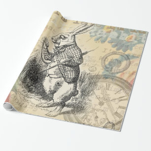 Weißes Kaninchen Alice Abenteuer Wunderland Kunst Geschenkpapier