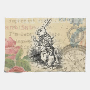 Weißes Kaninchen Alice Abenteuer Wunderland Kunst Geschirrtuch