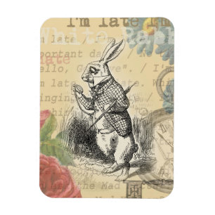Weißes Kaninchen Alice Abenteuer Wunderland Kunst Magnet