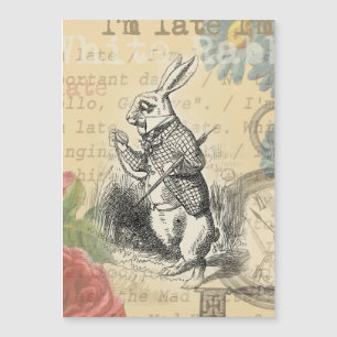 Weißes Kaninchen Alice Abenteuer Wunderland Kunst Magnetkarte