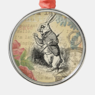 Weißes Kaninchen Alice Abenteuer Wunderland Kunst Ornament Aus Metall